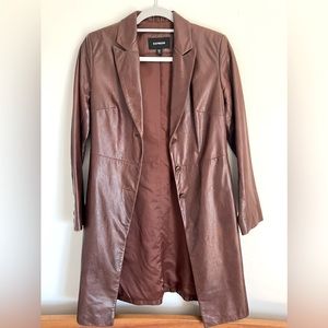 Brown Leather Express Trench Jacket